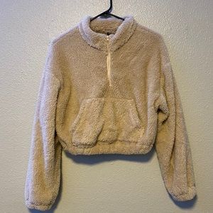 Zara Faux Fur 3/4 Zip Pullover Sweater
